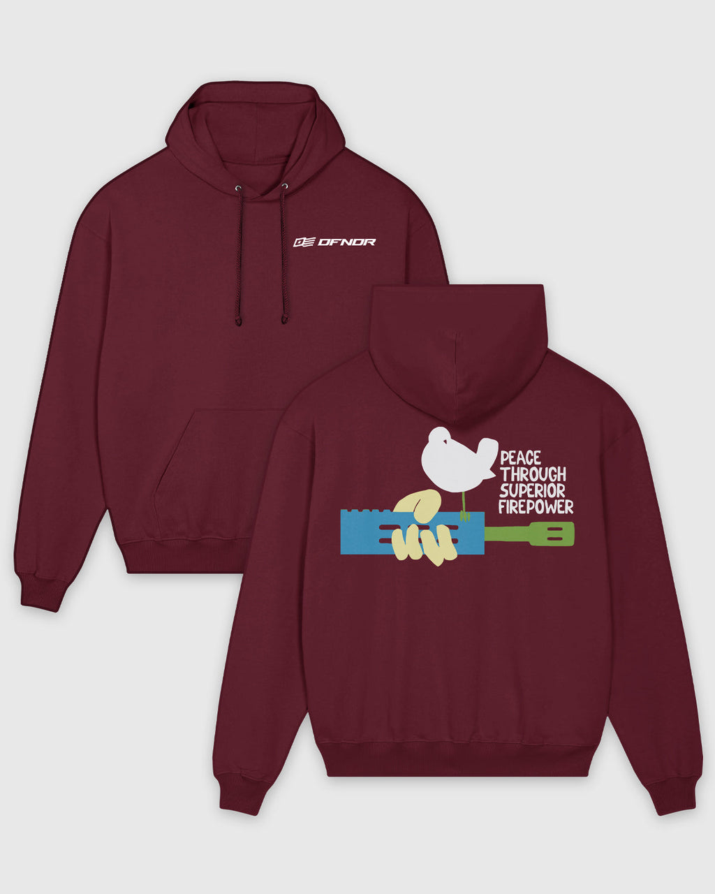 Gunstock hoodie in maroon, front and back