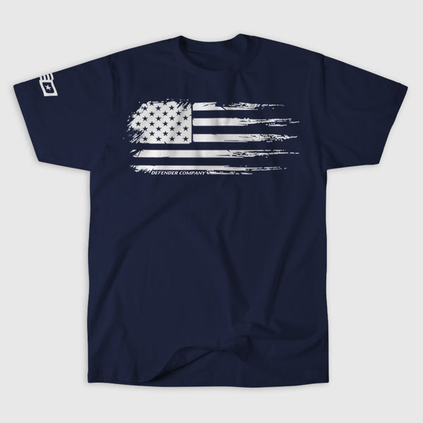 DEFENDER FLAG TEE &mdash; Navy